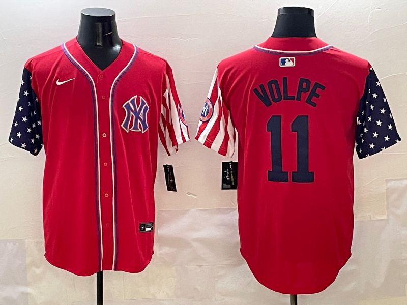 Men New York Yankees #11 Volpe Red a generation of national flags Jointly Name 2025 Nike MLB Jersey style 1->new york yankees->MLB Jersey